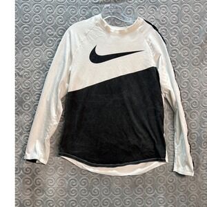 Nike Tee The Nike Tee Long Sleeve White Black Swoosh T Shirt Mens Size M‎